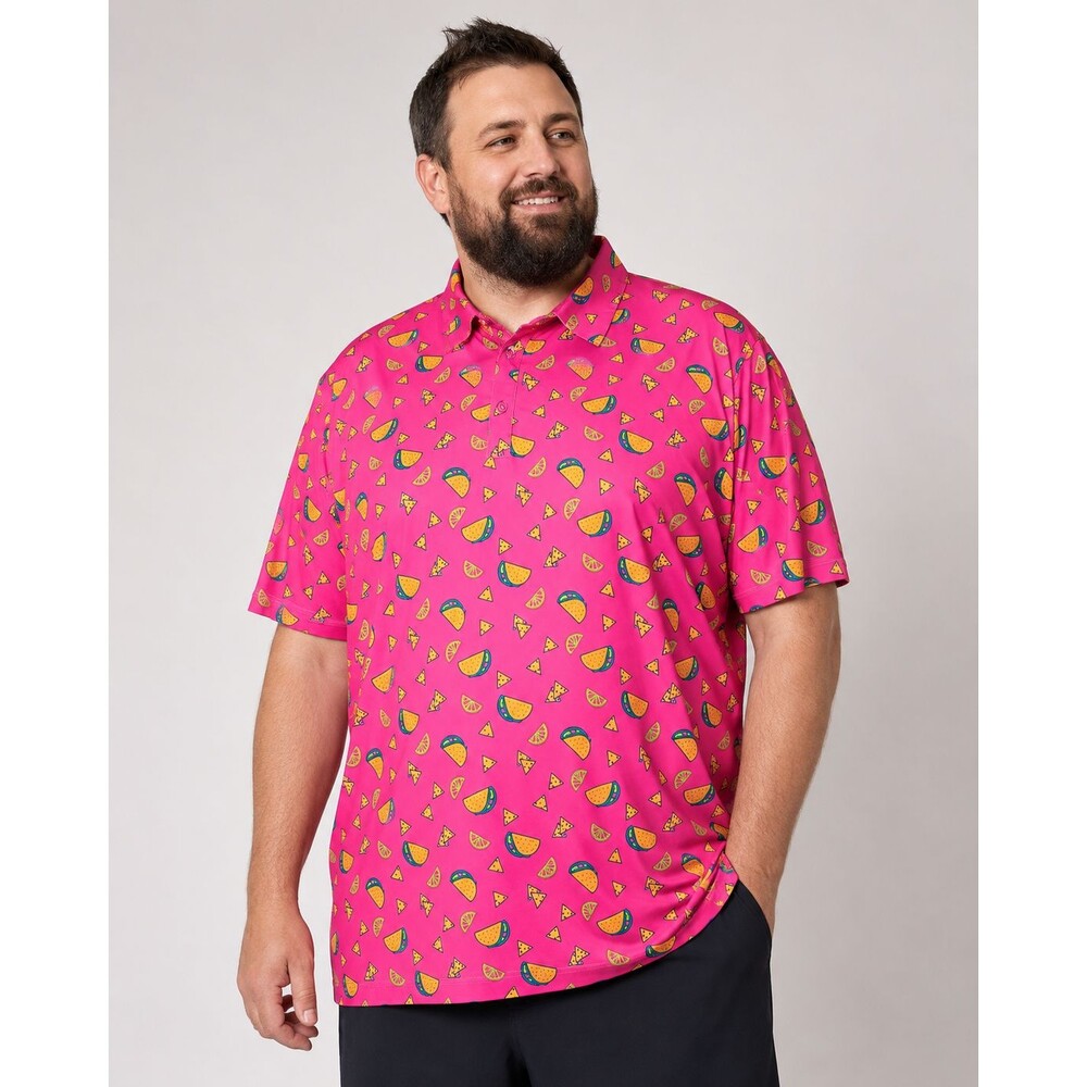 Birdie Bound Golf Polo Mens 3XL Pink Taco Lime Print Stretch Performance Shirt